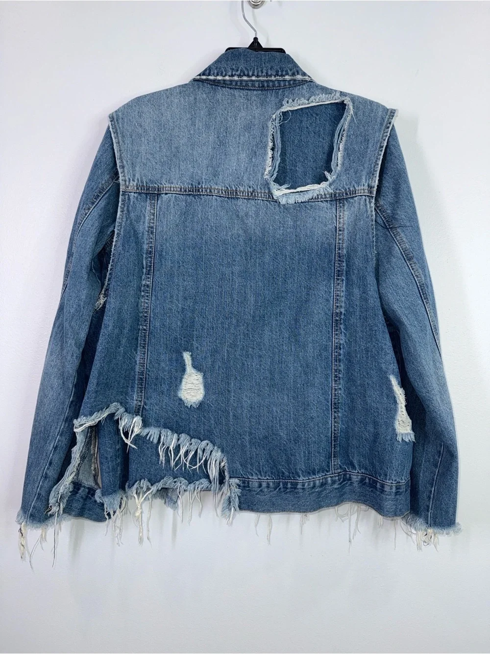 Zara distressed ripped double layer 90’s grunge loose fitting denim jacket